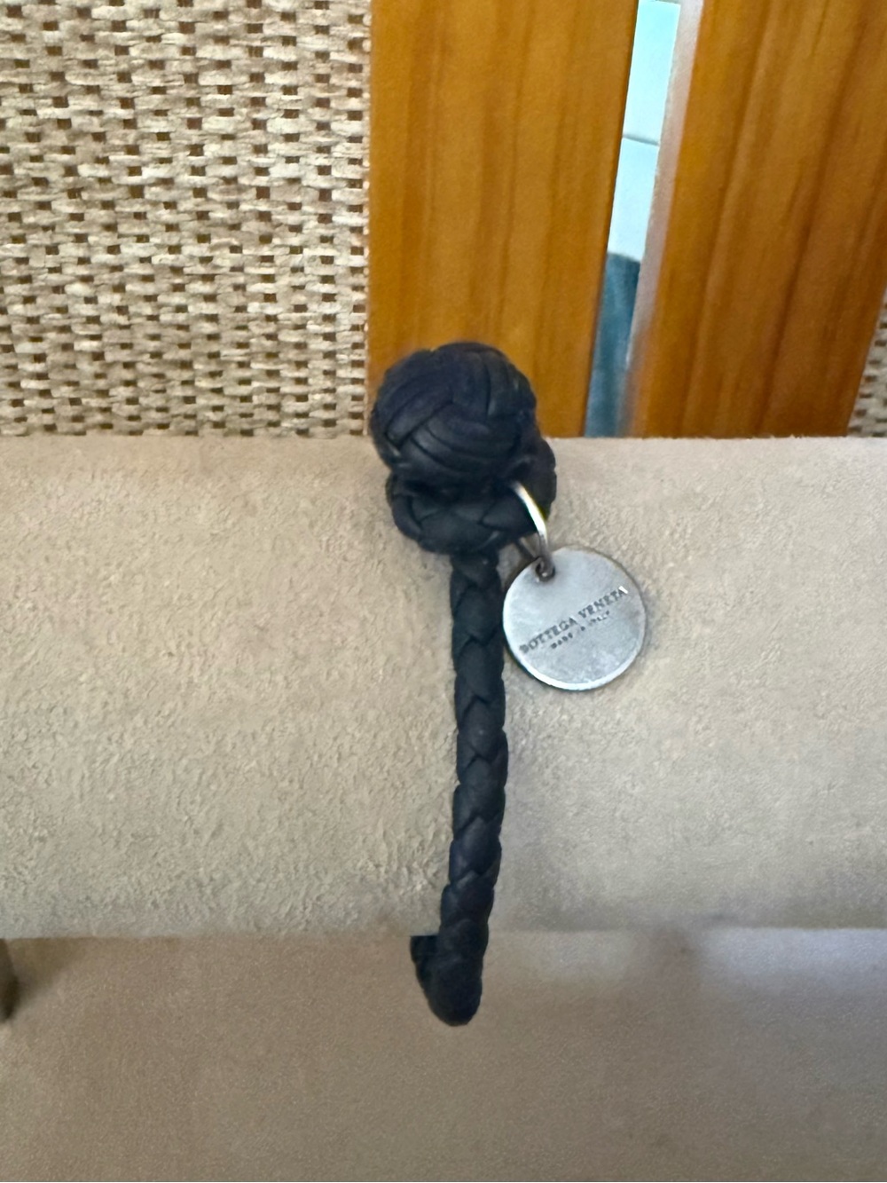Bottega Veneta Navy Braided Leather Bracelet with Metal Tags